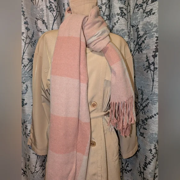 🩷Blush & Cream Plaid Shawl, Poncho, Extra-Wide Scarf, Wrap, Blanket - Picture 6 of 8